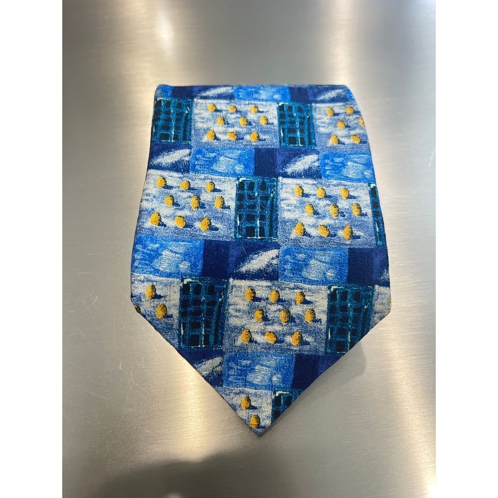Ermenegildo Zegna Blue Abstract Geometric Silk Tie Designer Luxury Necktie Z-105